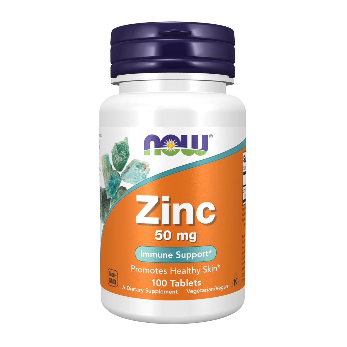 NOW Foods Zinc Gluconato 50 mg, botella, soporte de enzimas y función inmune.
