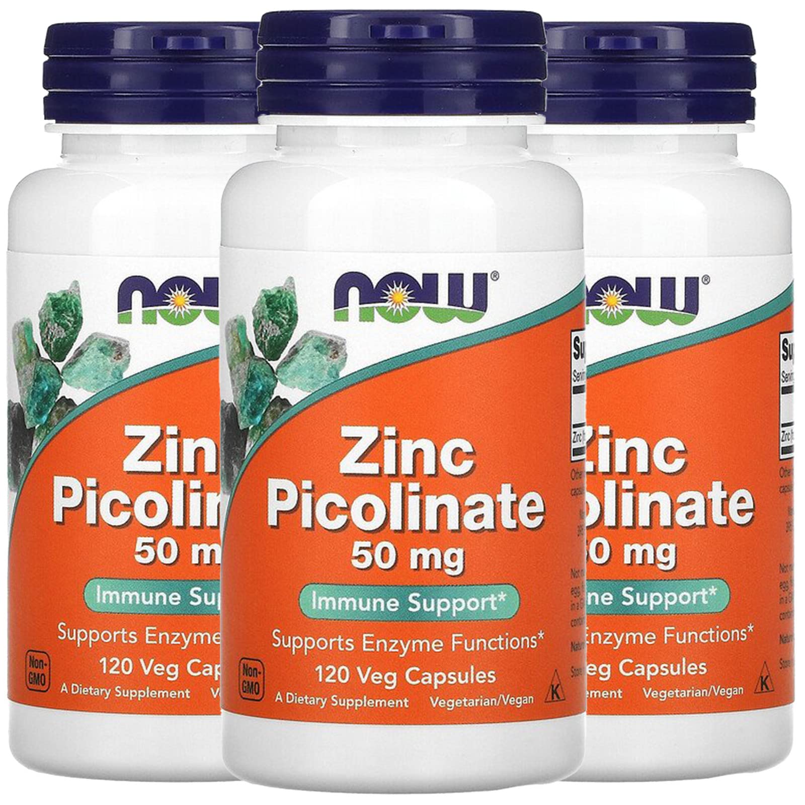 NOW Foods Zinc Picolinate en botella, enfoque frontal de etiqueta para uso diario.