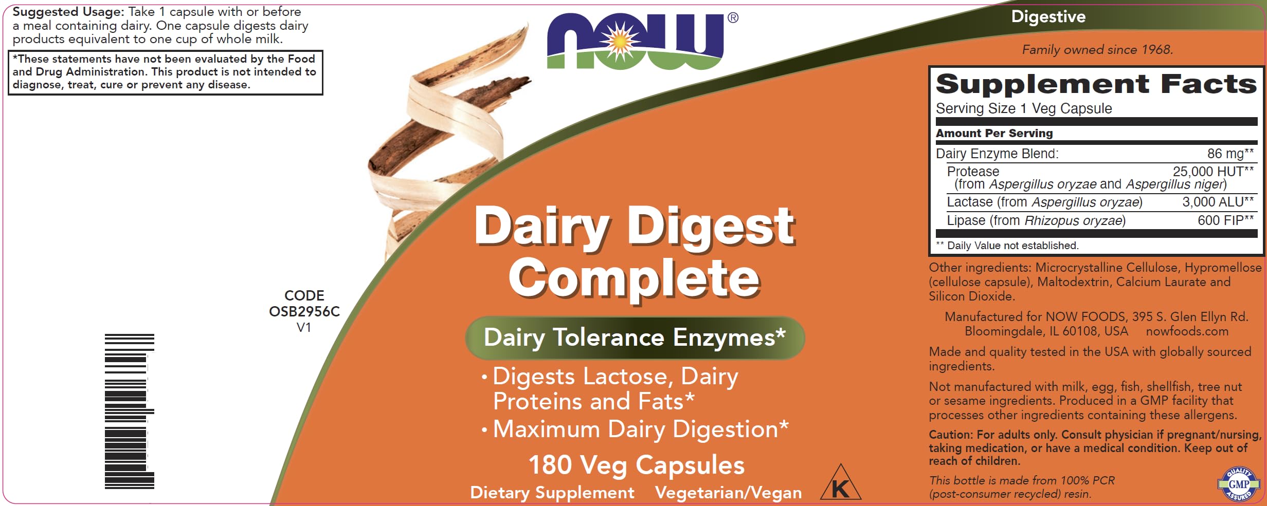 NOW Dairy Digest Complete – uso con comida para facilitar la digestión de lácteos.