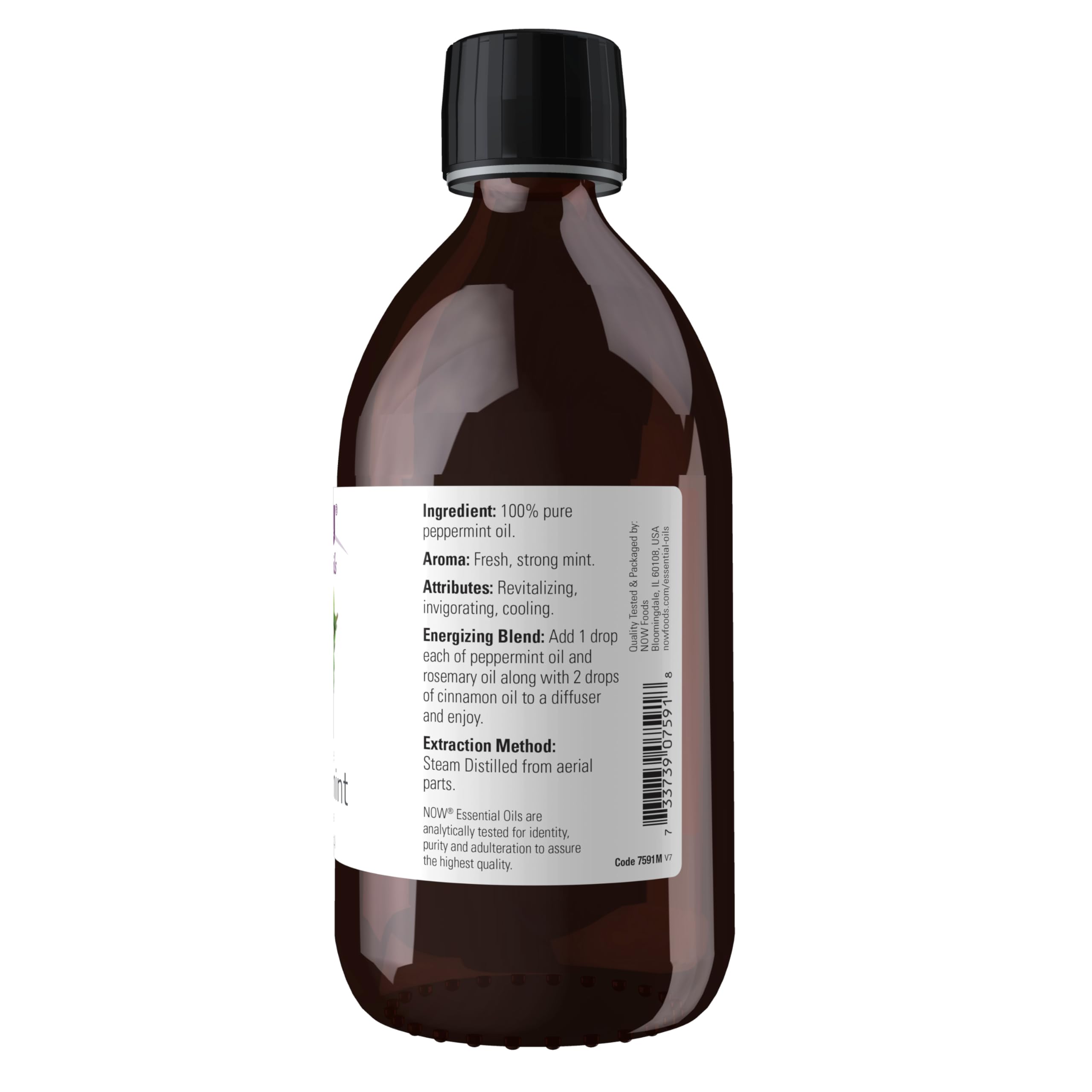 Aceite de menta destilado al vapor de NOW Foods para aromaterapia en casa.