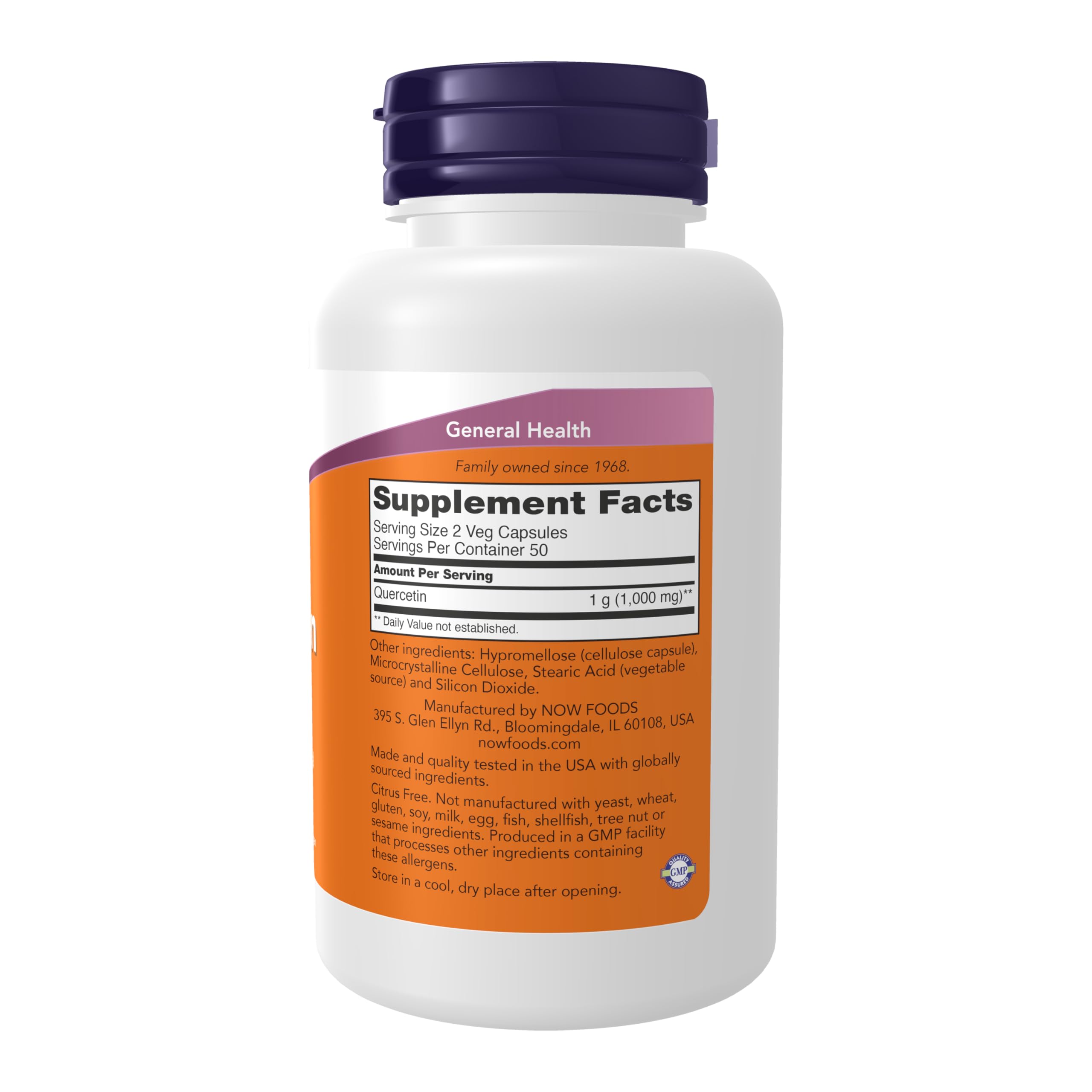 NOW Foods Quercetina 500 mg: cápsulas veganas dentro de la botella para uso diario