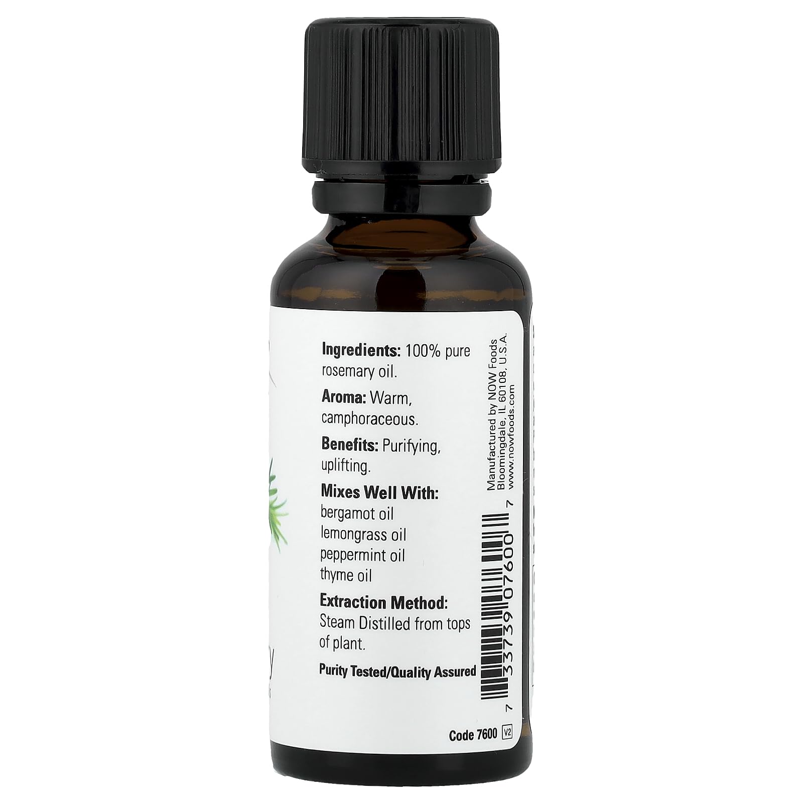 NOW Foods Romero, botella de aceite destilado al vapor para aromaterapia.