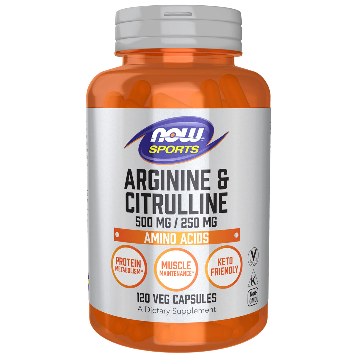 NOW Foods Arginina Citrulina - botella para energía durante entrenamientos.
