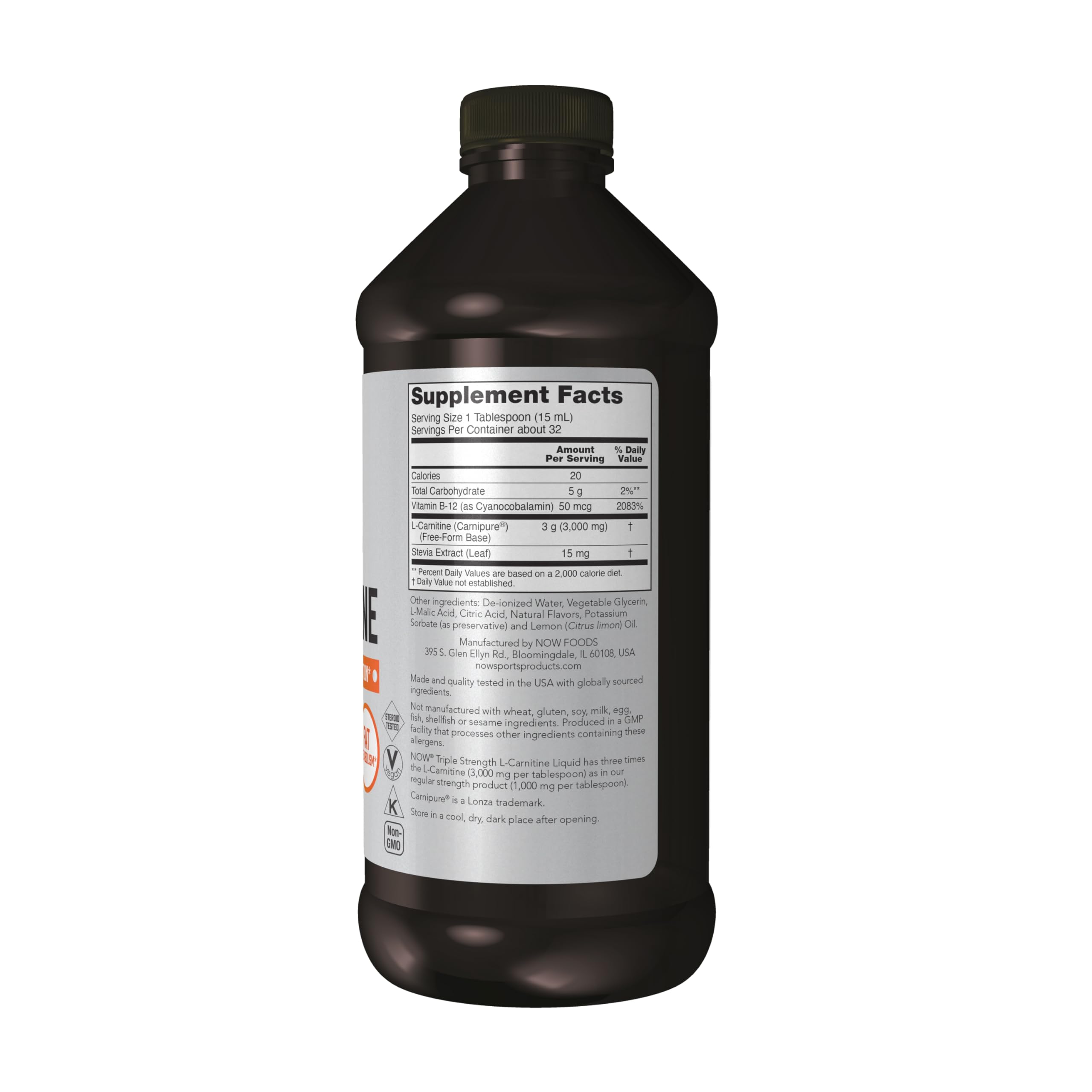 NOW L-Carnitina líquida, tomándola en un vaso con sabor cítrico