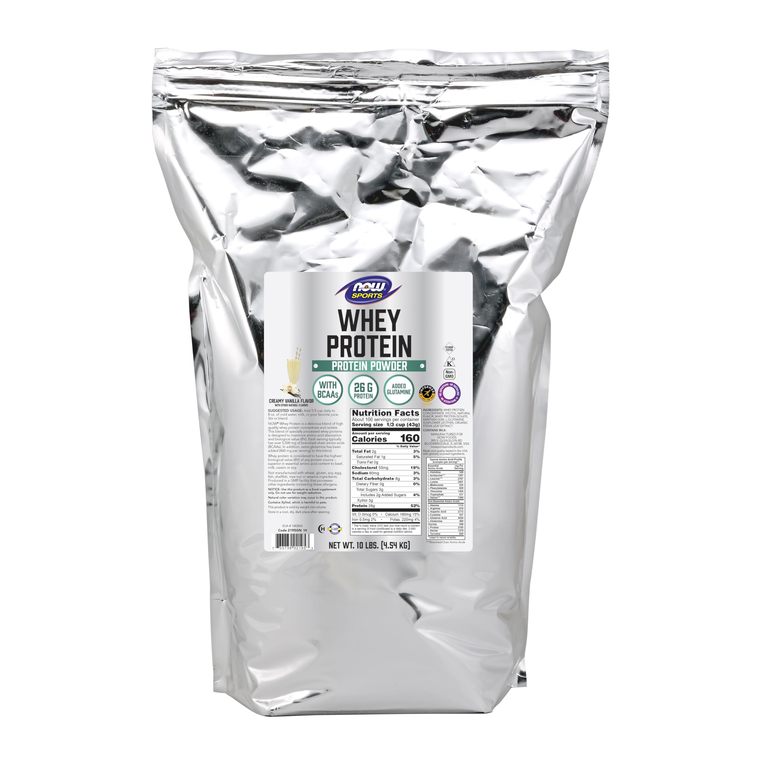 NOW Foods Whey Protein en bote de 10 libras para uso diario.