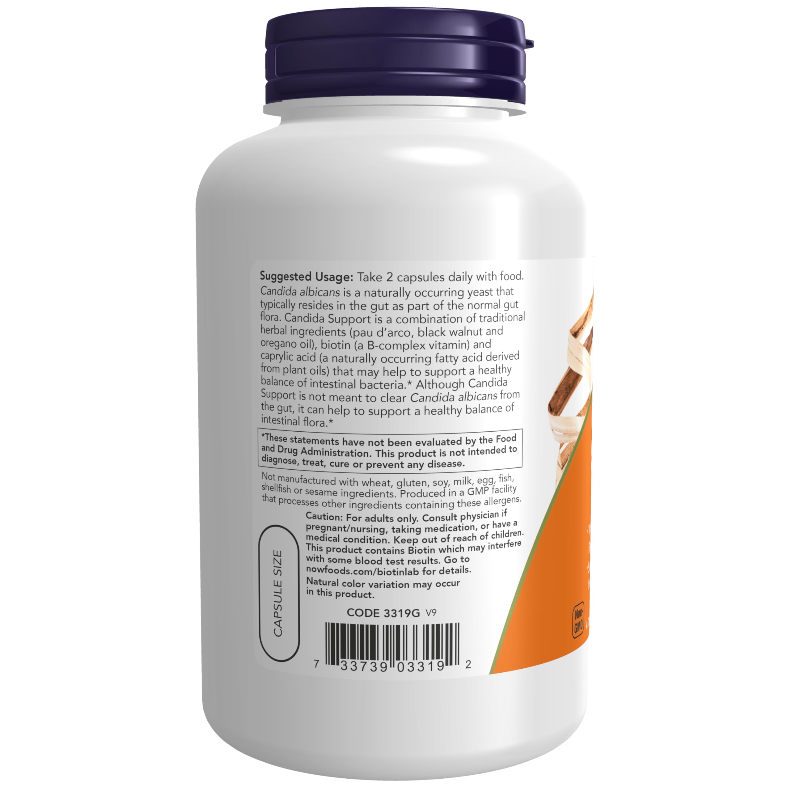 NOW Candida Support con biotina y ácido caprílico, cápsulas para uso diario