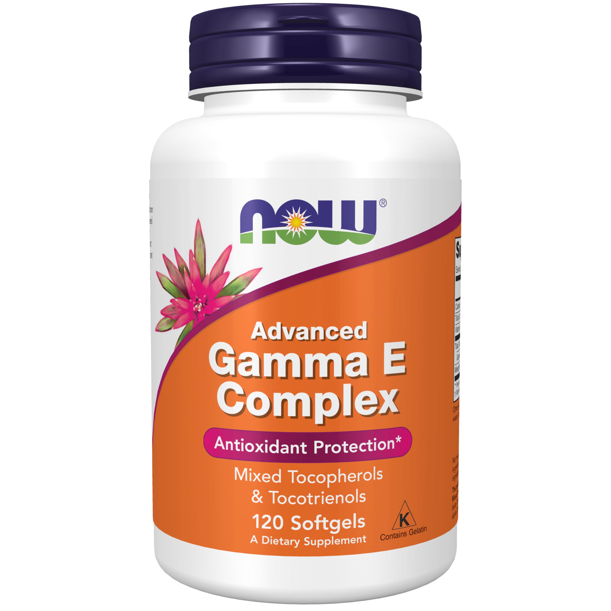 NOW Supplements Gamma E Complex en botella, cápsulas suaves para uso diario, apoyo antioxidante.