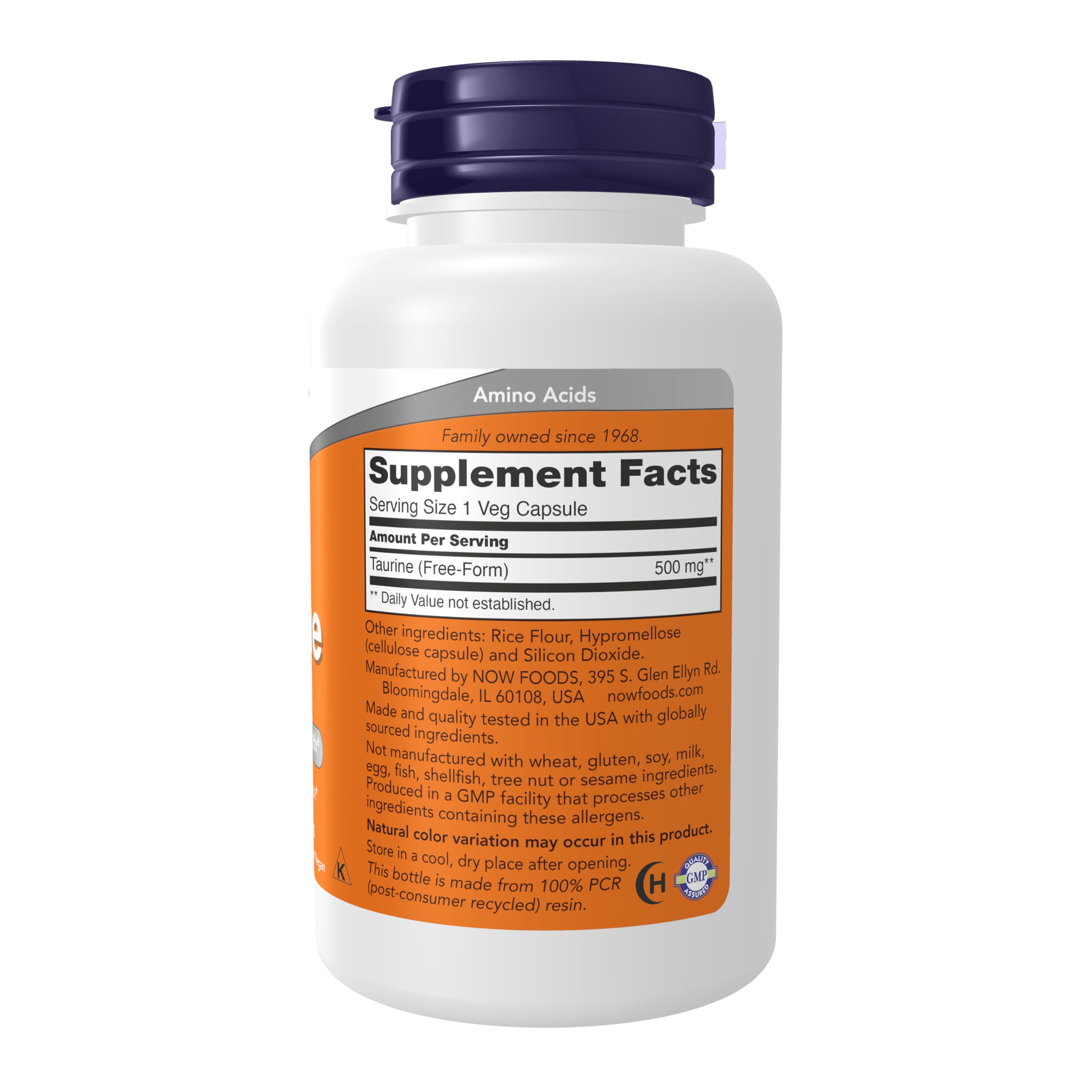 NOW Taurina 500 mg cápsulas fortalecen el sistema nervioso de forma suave