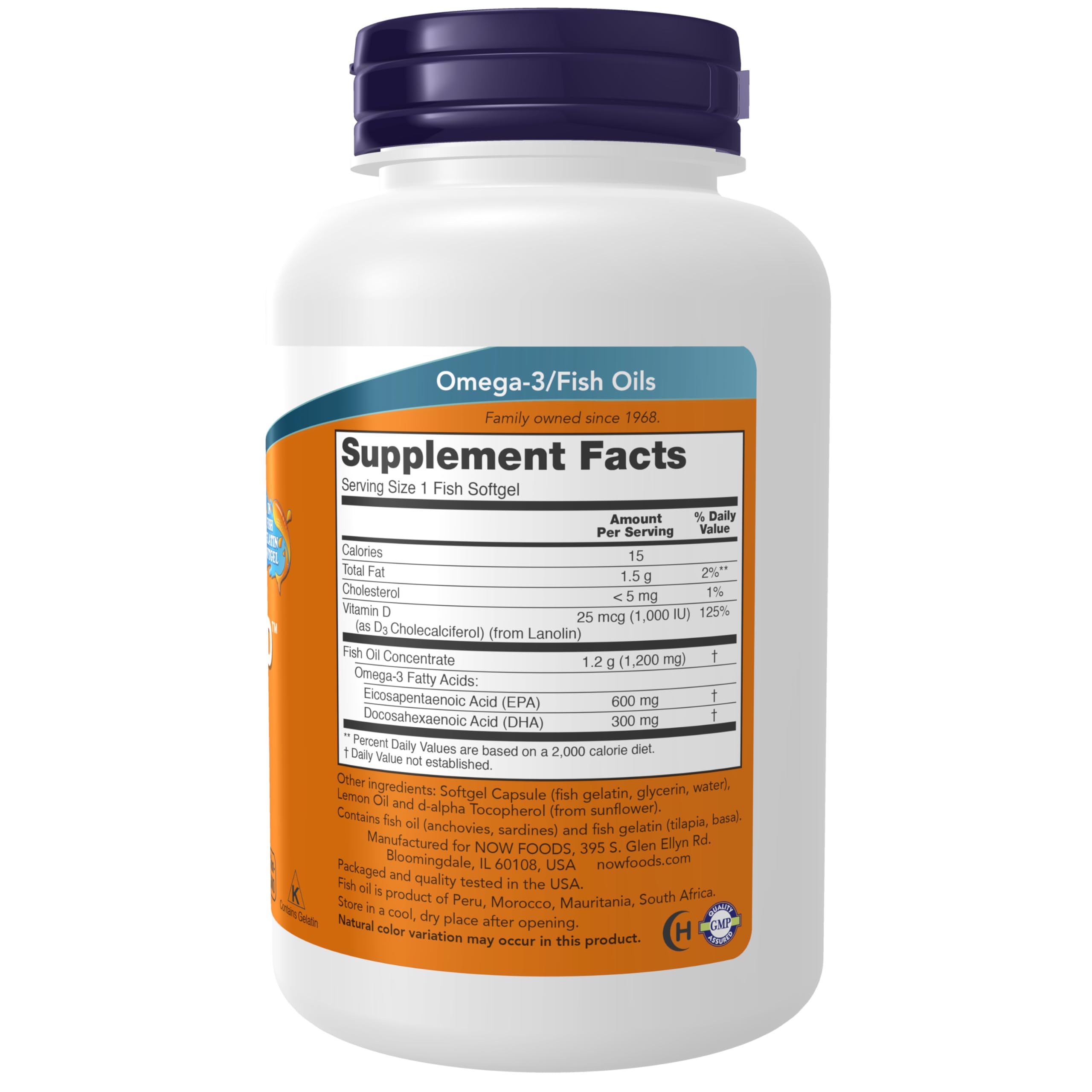 NOW Ultra Omega 3-D, etiqueta con vitamina D-3 para completar la fórmula.