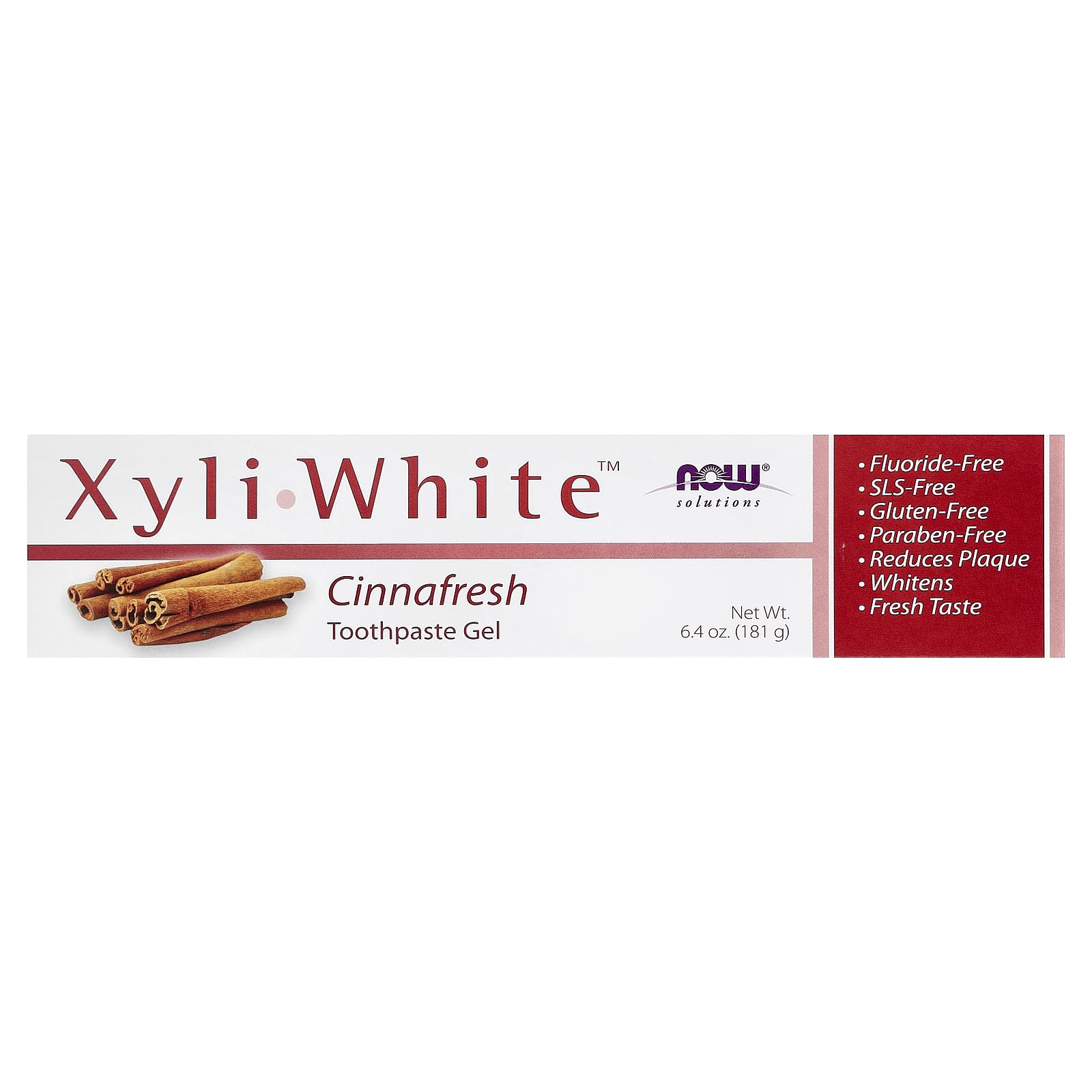 Dentífrico sin fluoruro NOW Xyliwhite Cinnafresh, limpieza suave para todos.