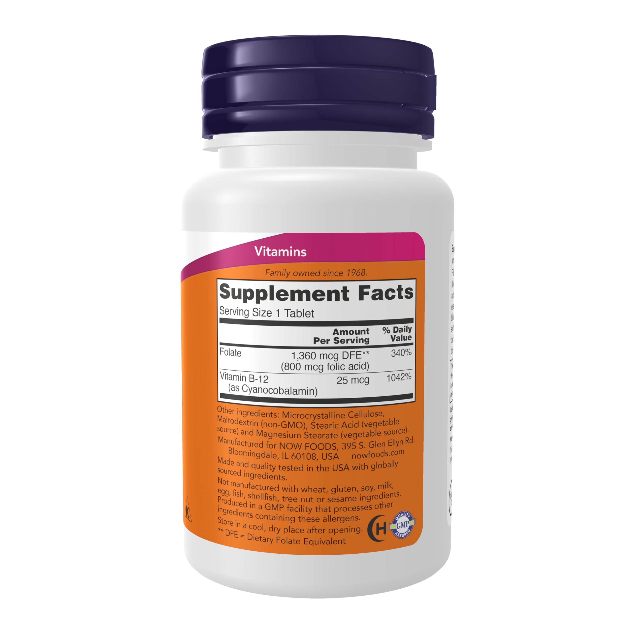 Presentación de NOW Foods ácido fólico 800 mcg, fácil de incorporar a la rutina diaria.