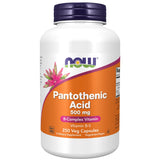 NOW Foods ácido pantoténico, botella frontal, apoyo al metabolismo y energía diaria.