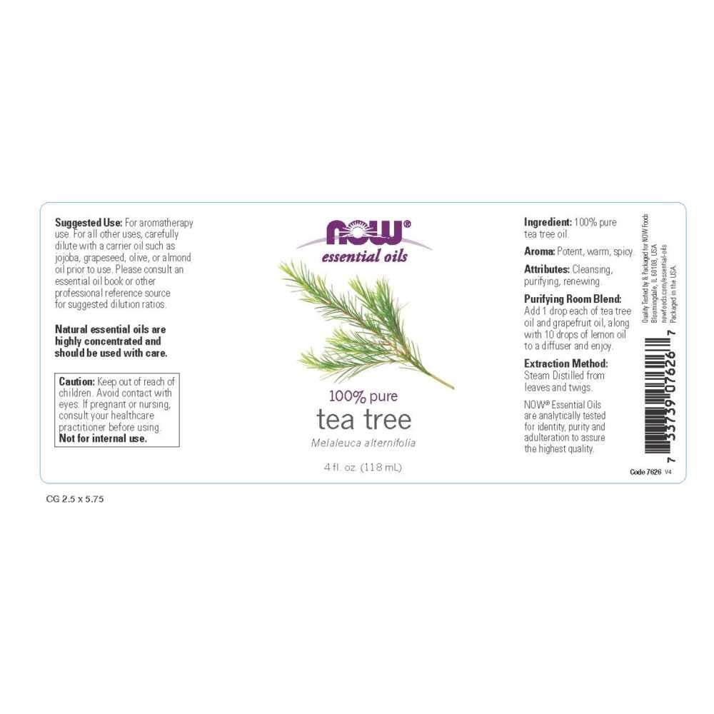 NOW Foods Aceite de Árbol de Té con cuentagotas para dosificación precisa.