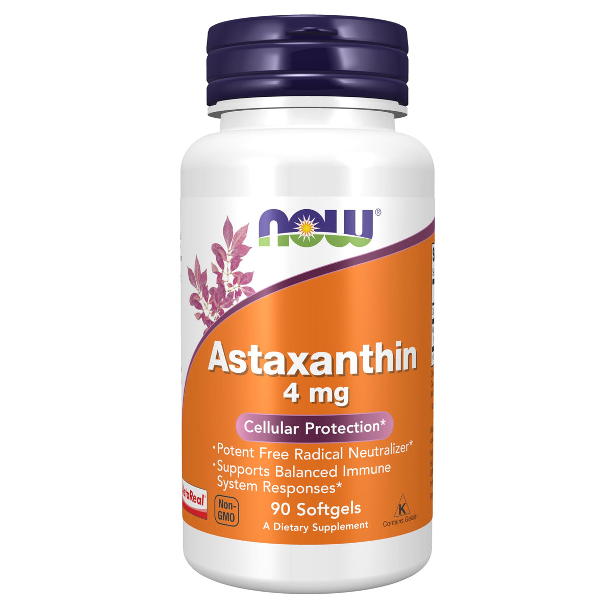 NOW Foods Astaxantina 4 mg, envase botella, posible apoyo a la protección celular.