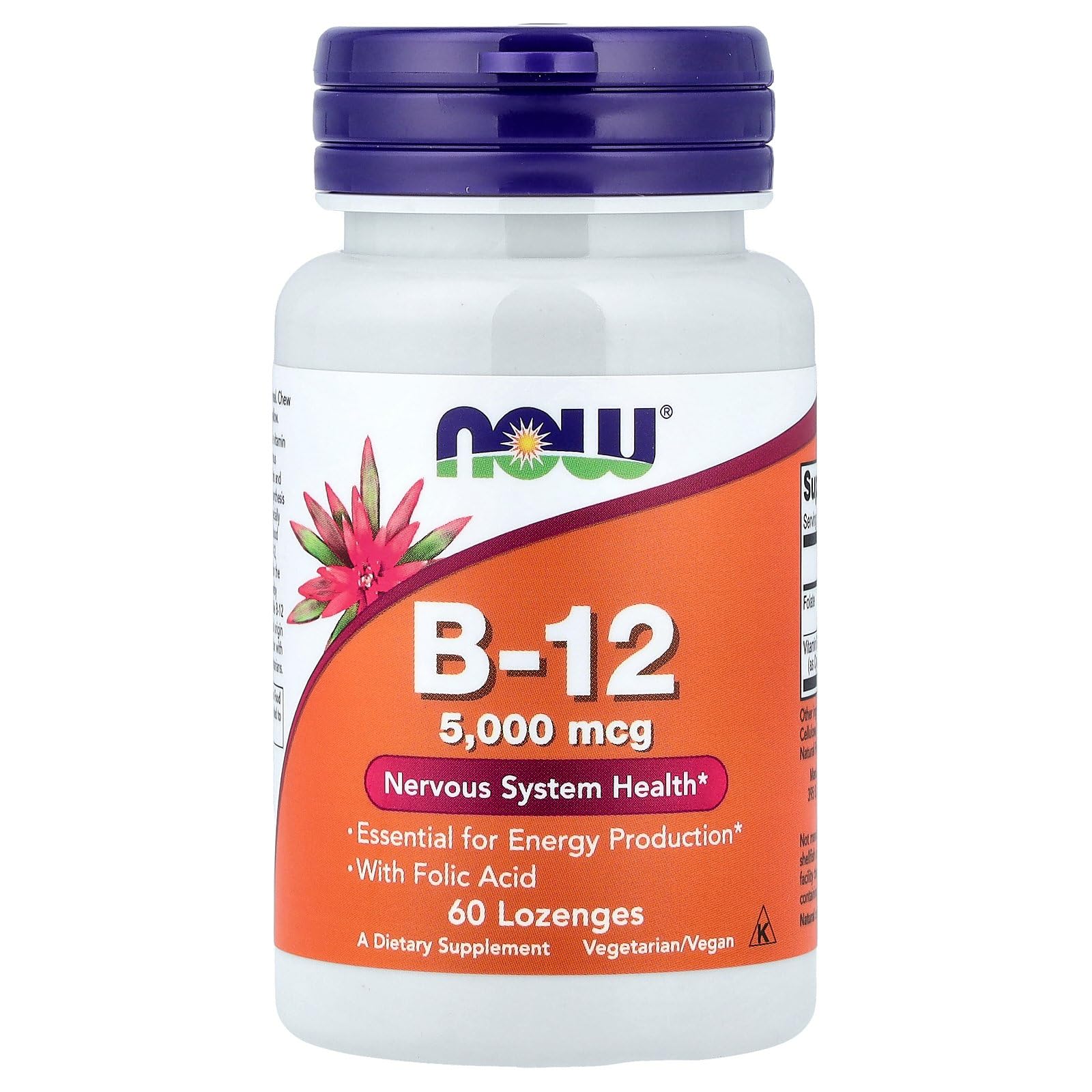 NOW Foods B-12 5,000 mcg pastillas chupables, fáciles de tomar en cualquier momento.