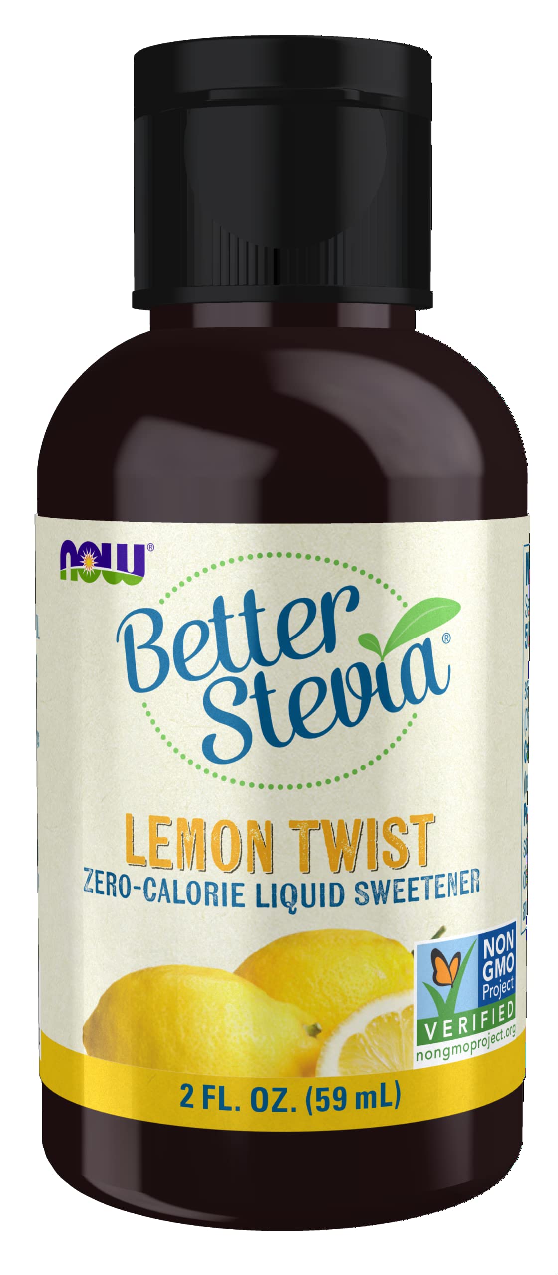 NOW Foods BetterStevia líquido Limón Twist en botella, endulzante natural sin calorías para bebidas.
