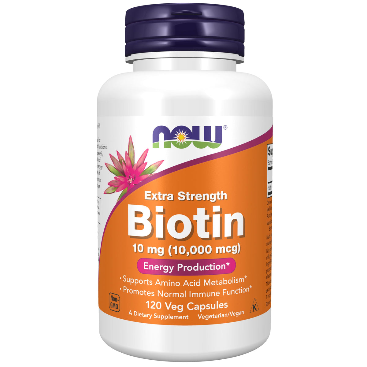 NOW Foods Biotina 10 mg, cápsulas veganas, apoyo posible a cabello y uñas.