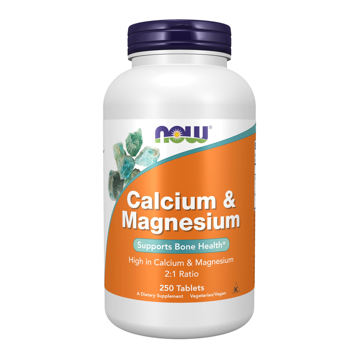 NOW Foods Calcium & Magnesium 2:1 en envase de cápsulas para soporte diario de salud ósea.