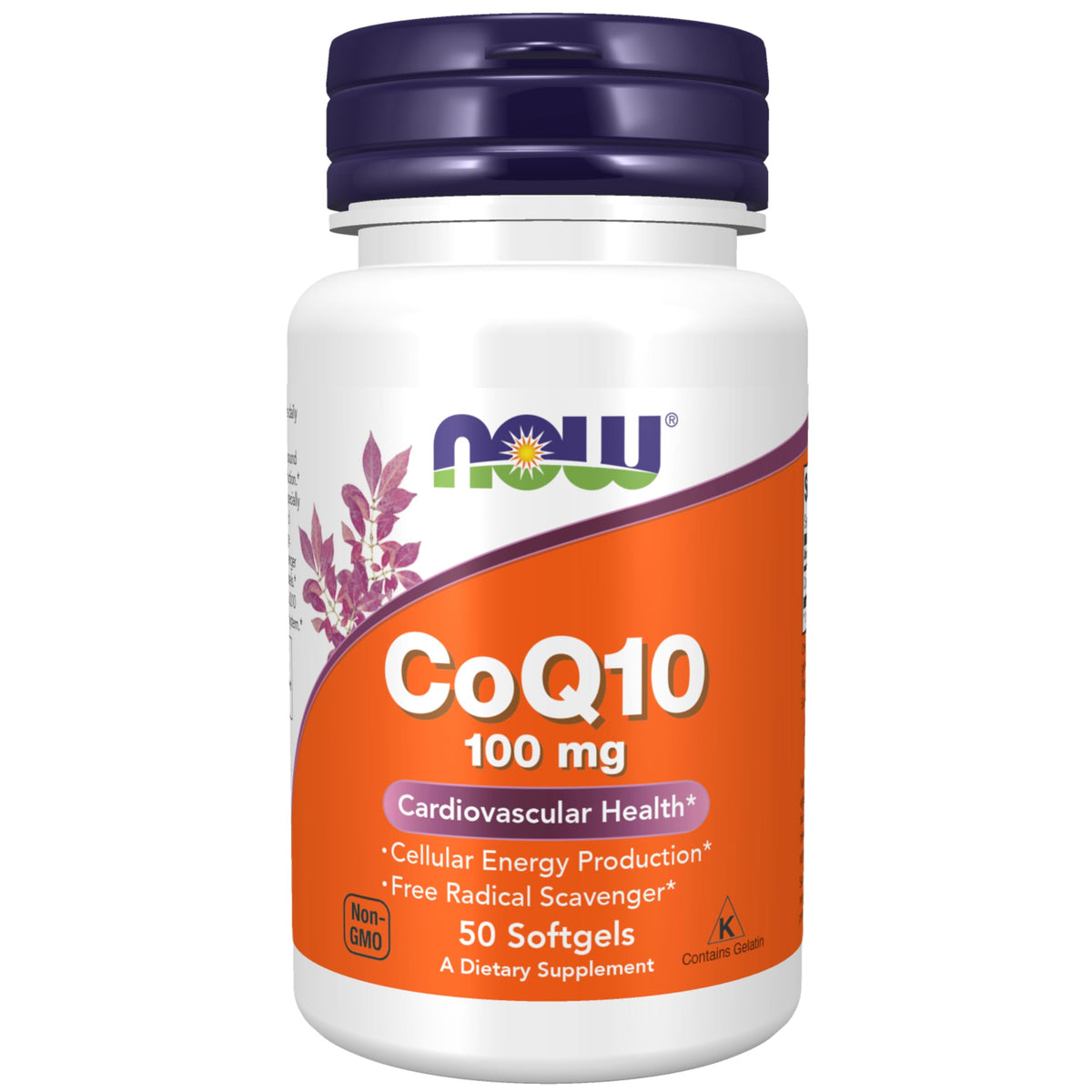 NOW Foods CoQ10 cápsulas blandas en botella; posible apoyo a la energía celular.