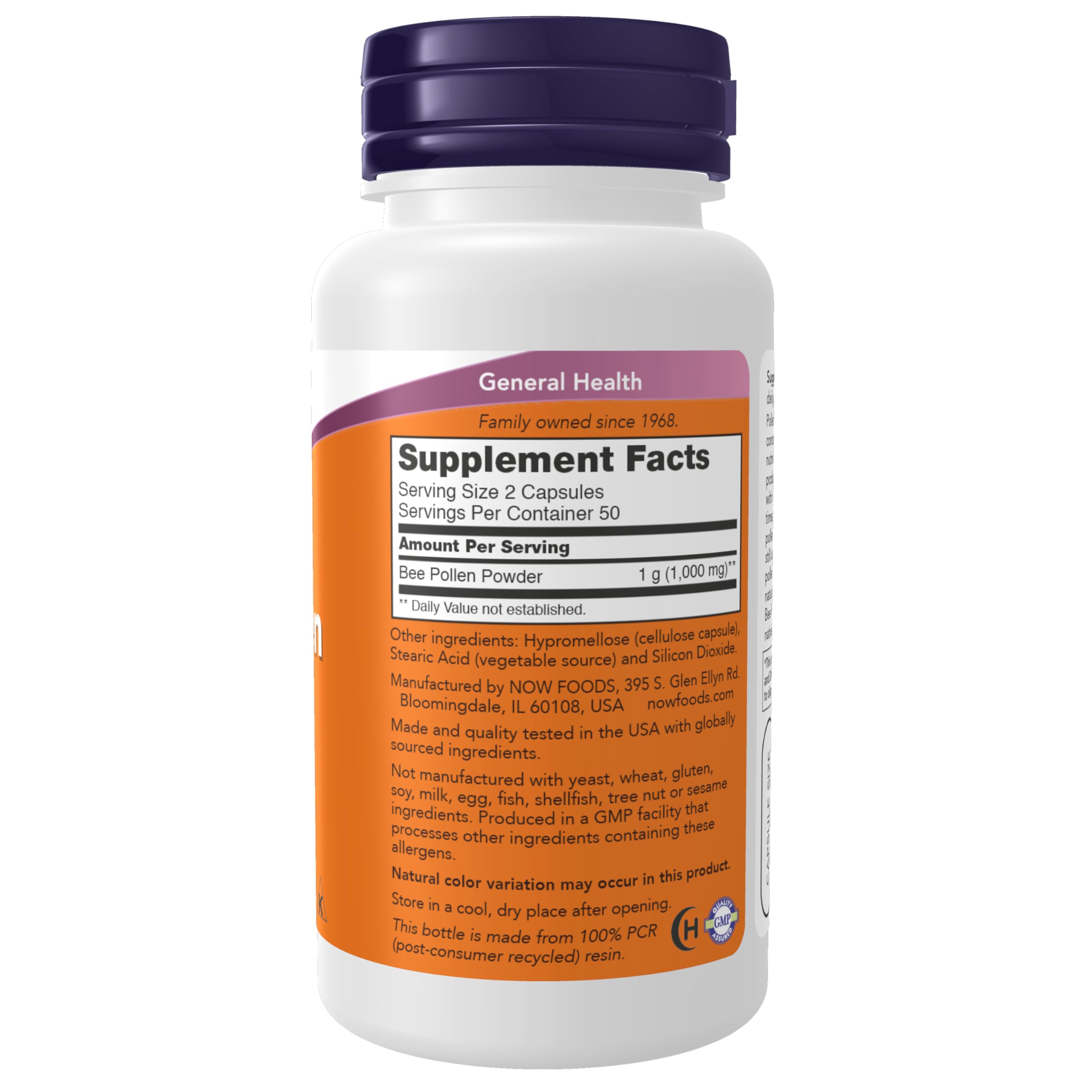 NOW Foods Crd polen de abeja etiqueta: informacion clara del producto.