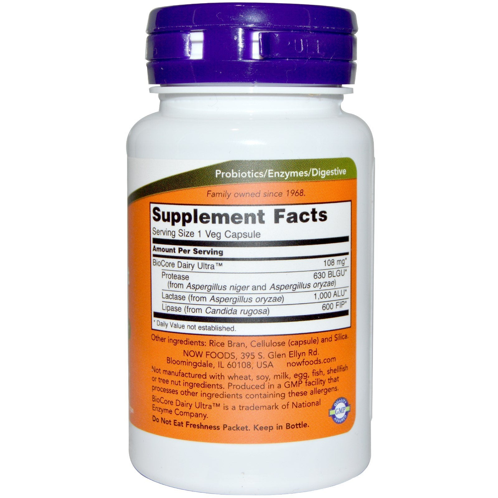 NOW Foods Dairy Digest Complete: etiqueta visible para entender la dosificación y uso