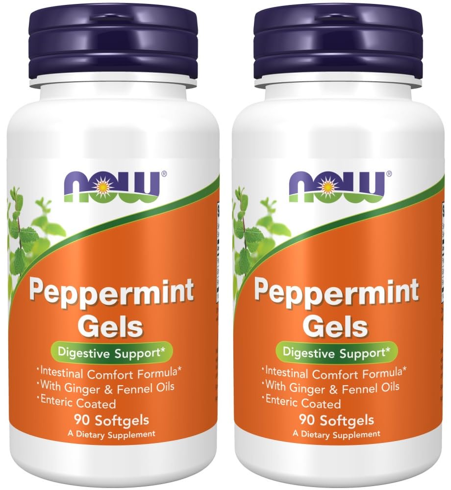 NOW Foods geles de menta en frasco, posible apoyo digestivo.