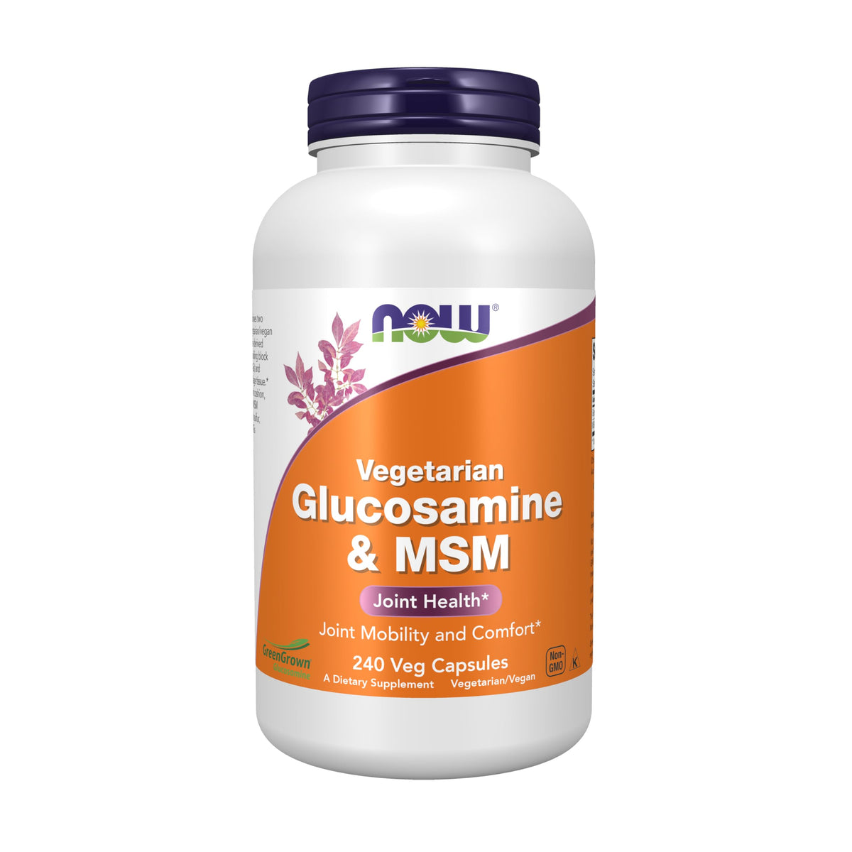 NOW Foods glucosamina vegetariana y MSM, botella para articulaciones y movilidad.