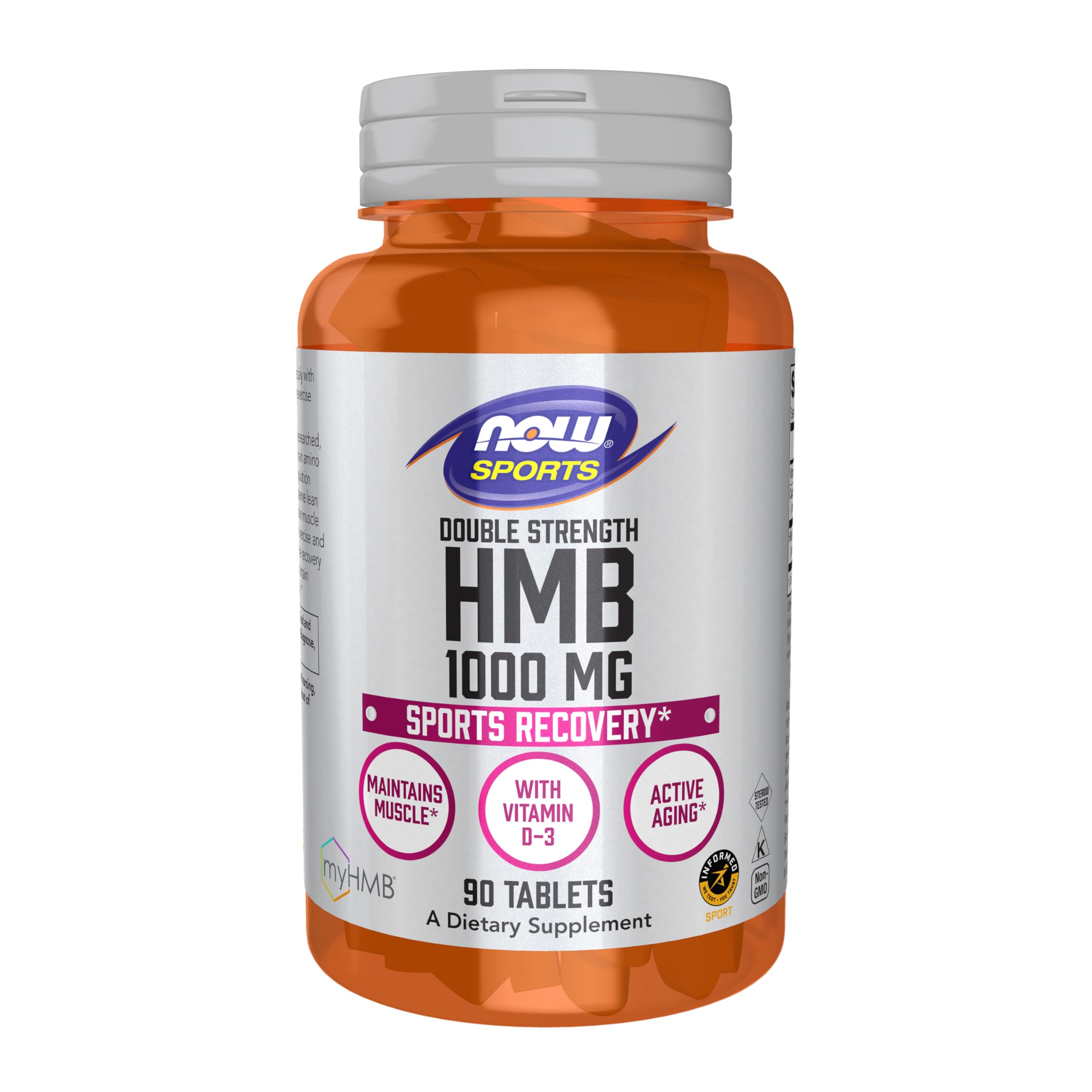 NOW Foods HMB doble fuerza tableta 1000 mg, posible apoyo a la recuperación posentrenamiento.