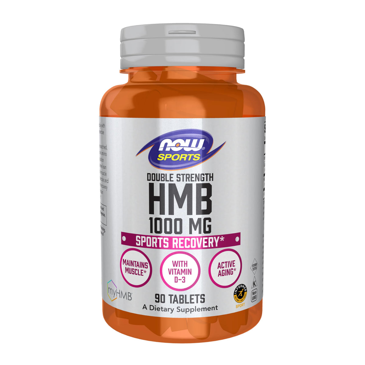 NOW Foods HMB doble fuerza tableta 1000 mg, posible apoyo a la recuperación posentrenamiento.