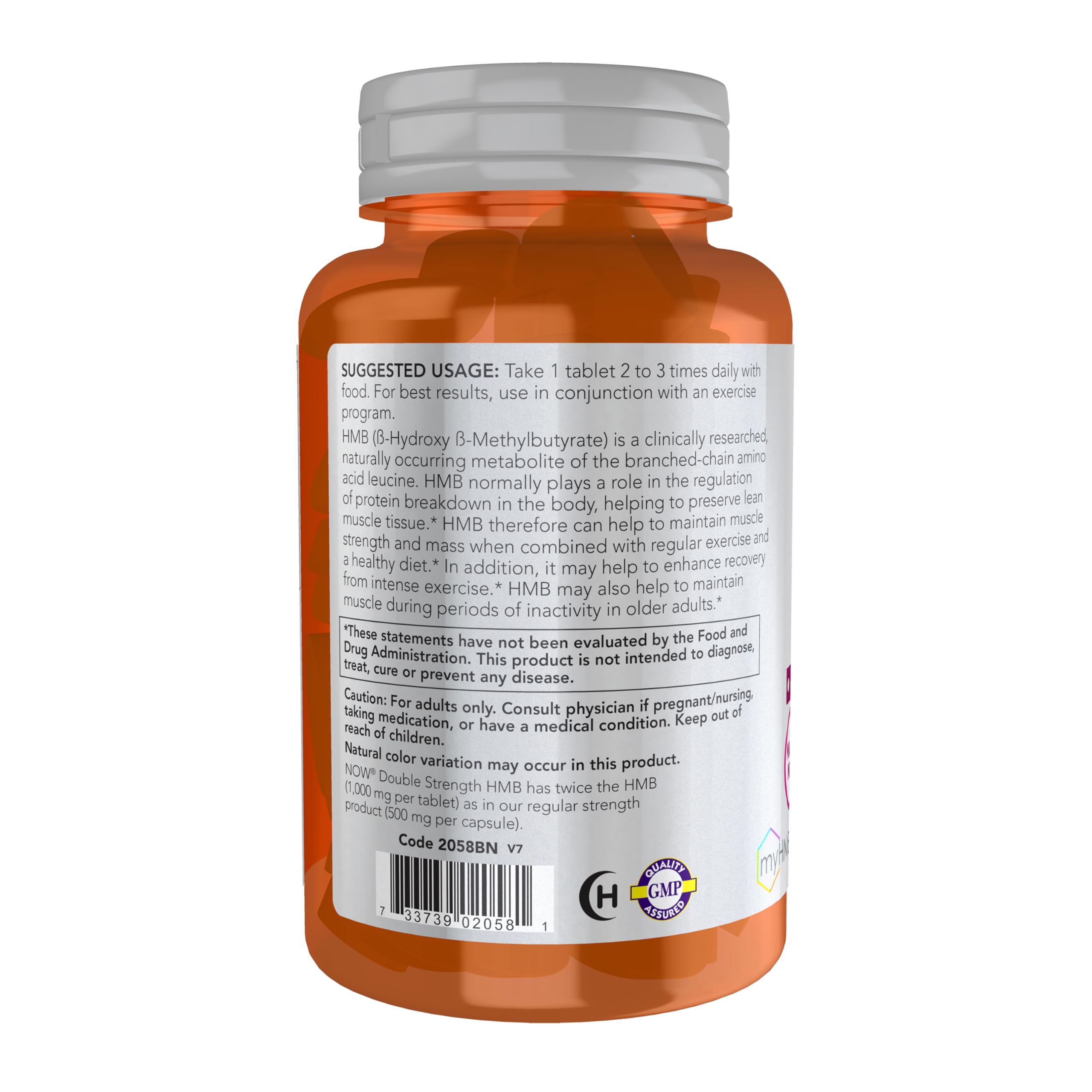 NOW Foods HMB etiqueta con vitamina D3, complemento para el bienestar muscular.