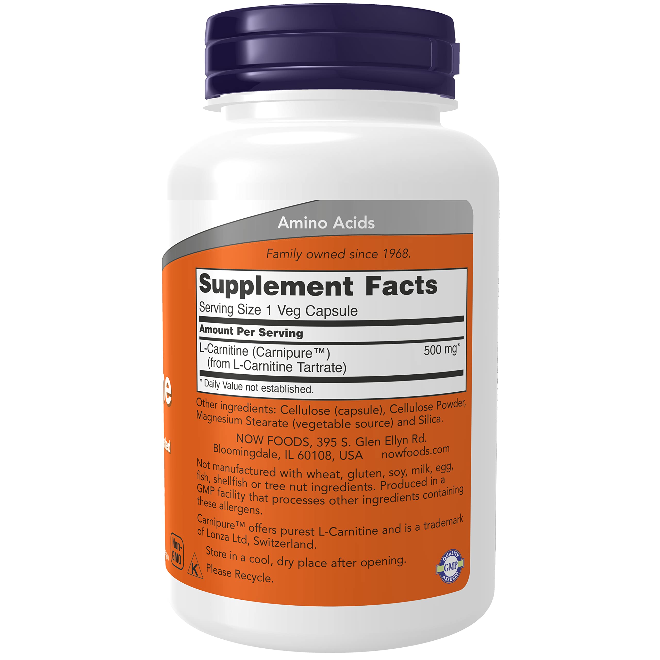 Now Foods L-Carnitina 500 mg, cápsulas, uso diario para movilidad y rendimiento físico.