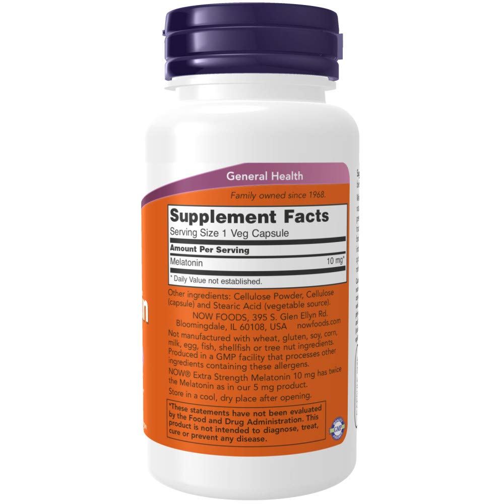 NOW Foods Melatonina Extra Fuerte 10 mg, capsulas-vegetales, cápsulas aptas para vegetarianos.