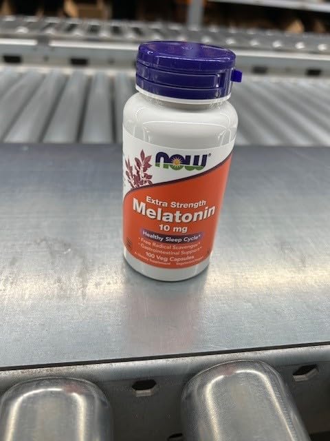 NOW Foods Melatonina Extra Fuerte 10 mg, etiqueta-frontal-clara, información clara para tomar.