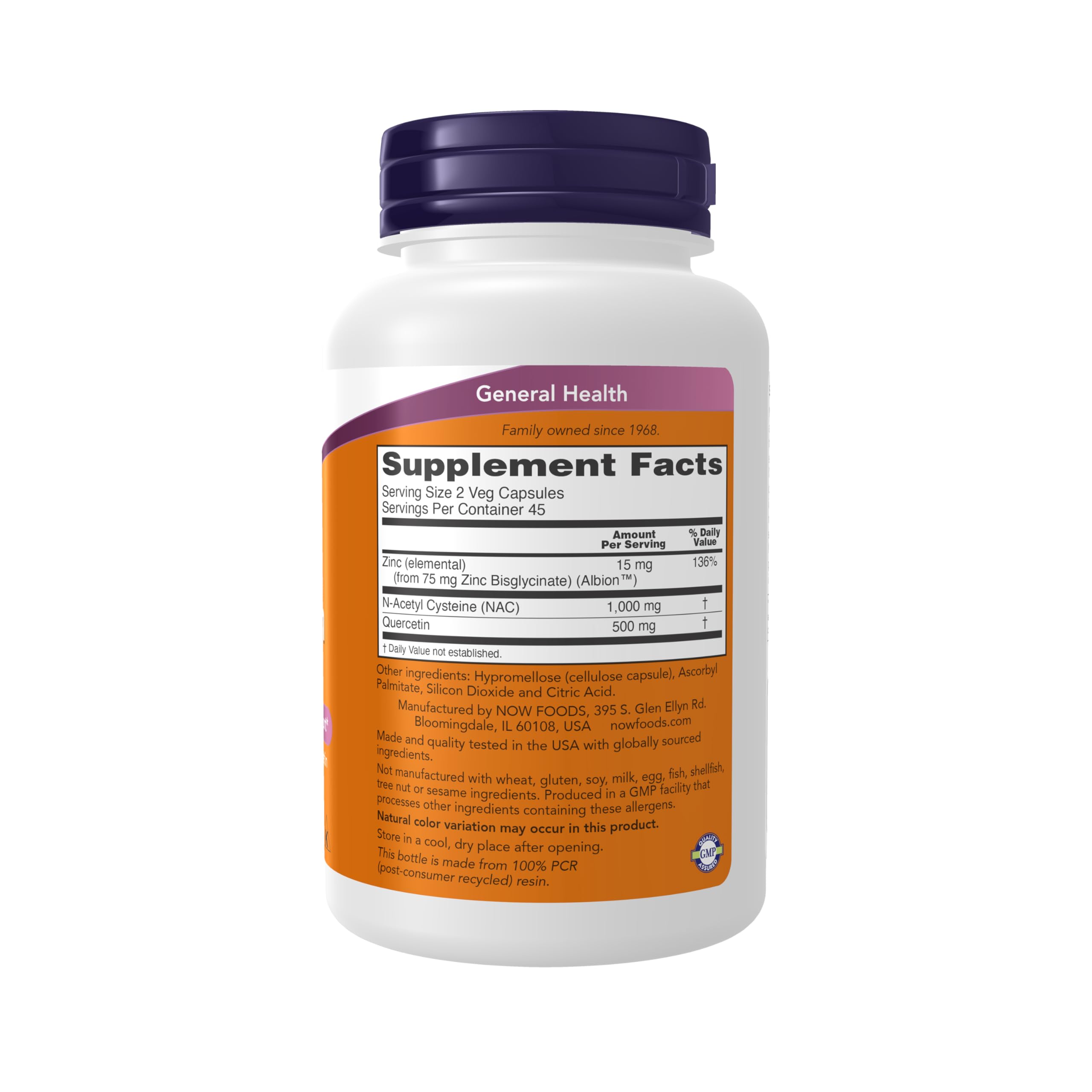 Now Foods NAC Quercetin Zinc, cápsulas vegetales listas para consumo