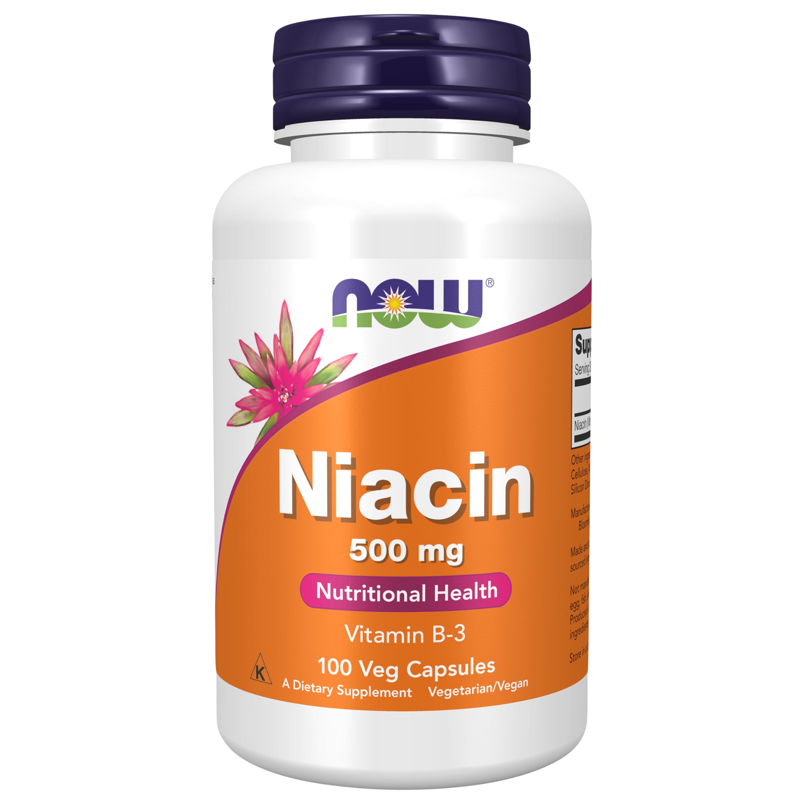 NOW Foods Niacina 500 mg cápsulas para la rutina diaria de salud.