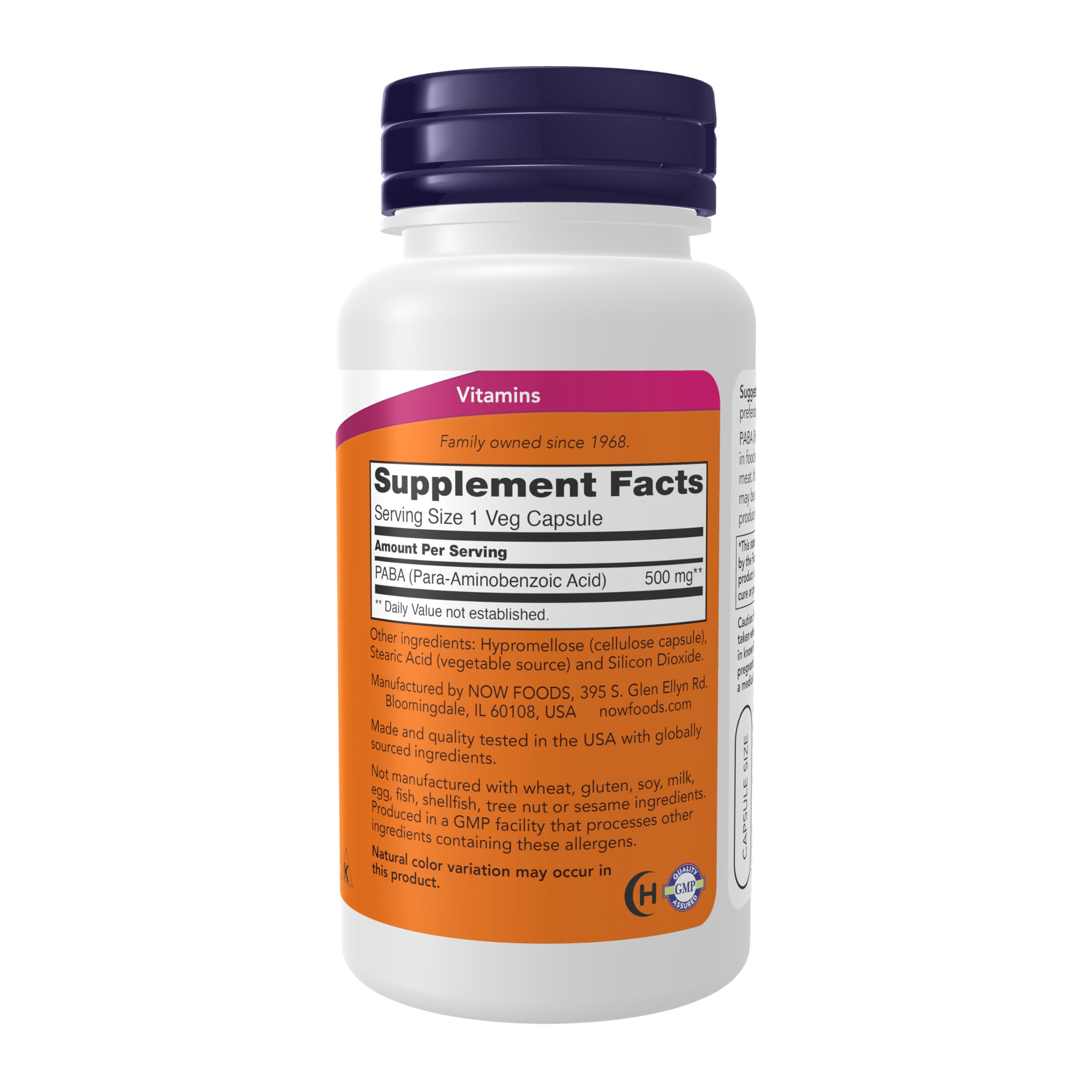 NOW Foods PABA 500 mg: cápsulas en mano para revisar dosis