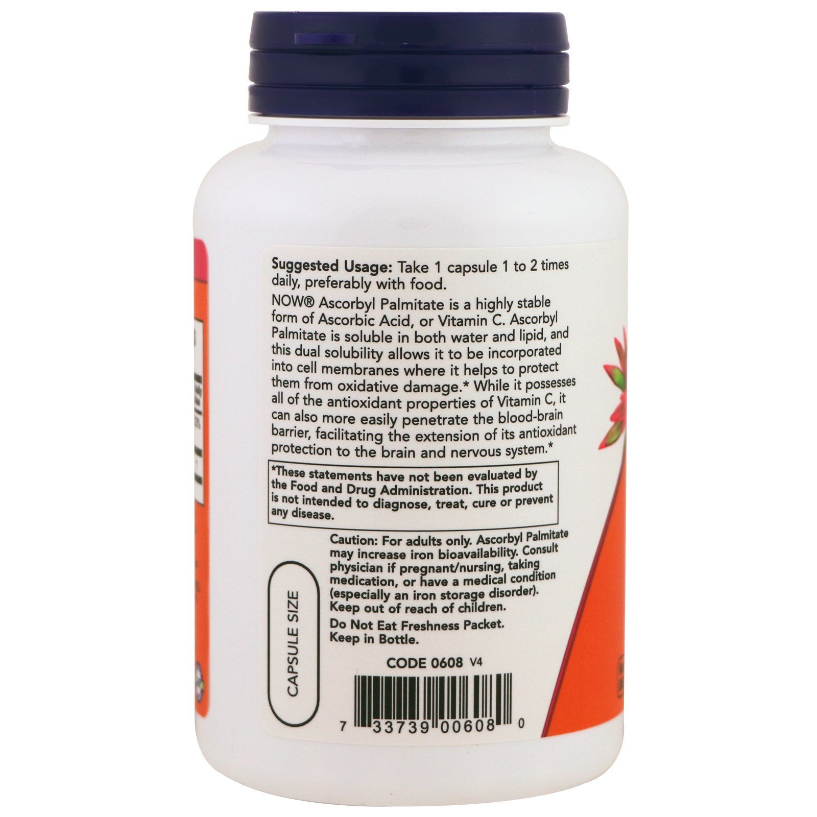 NOW Foods Palmitato de ascorbilo 500 mg, etiqueta clara y fácil de incorporar en la rutina