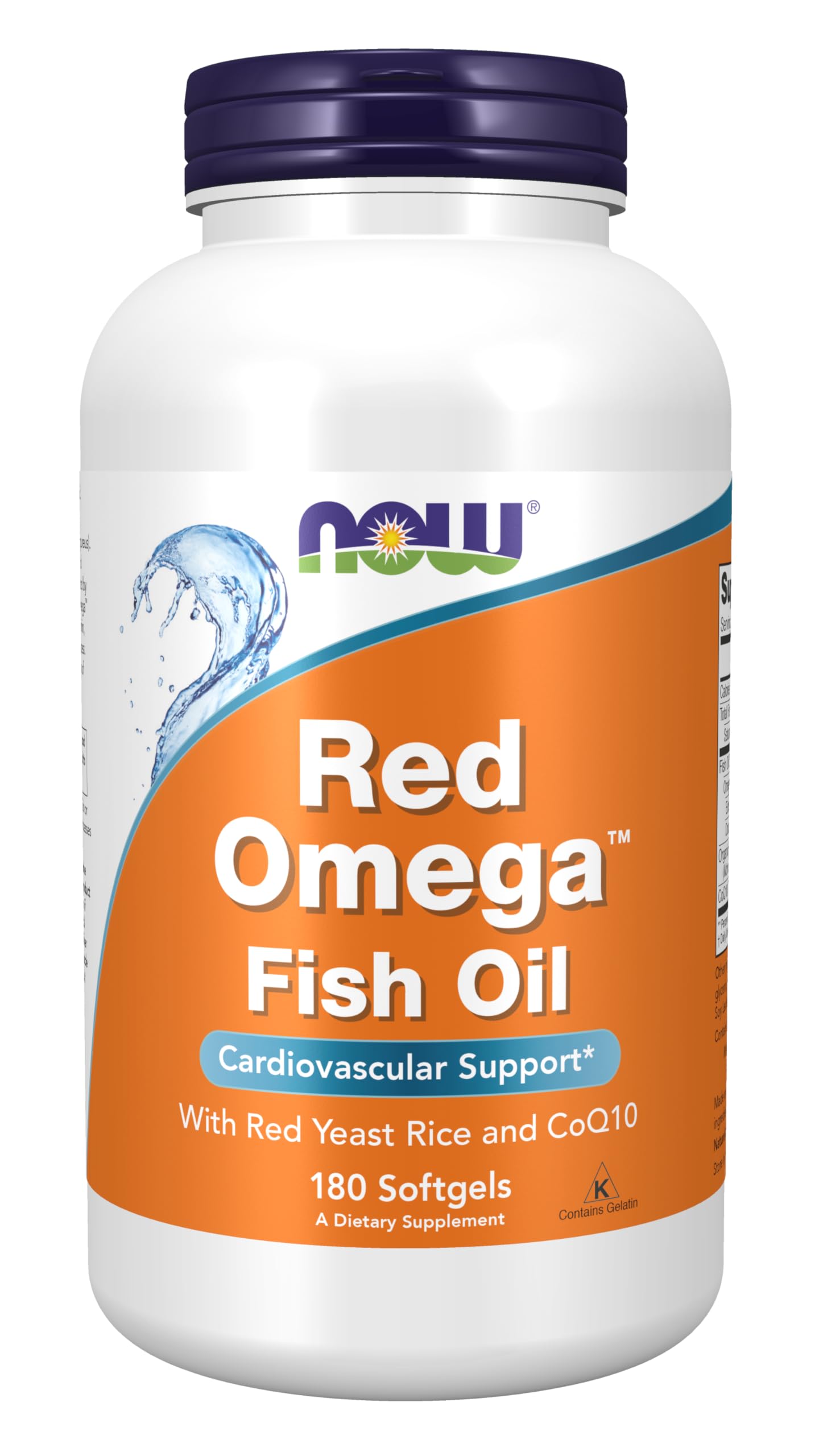 NOW Foods Red Omega frasco frontal con cápsulas, apoyo cardiovascular diario.