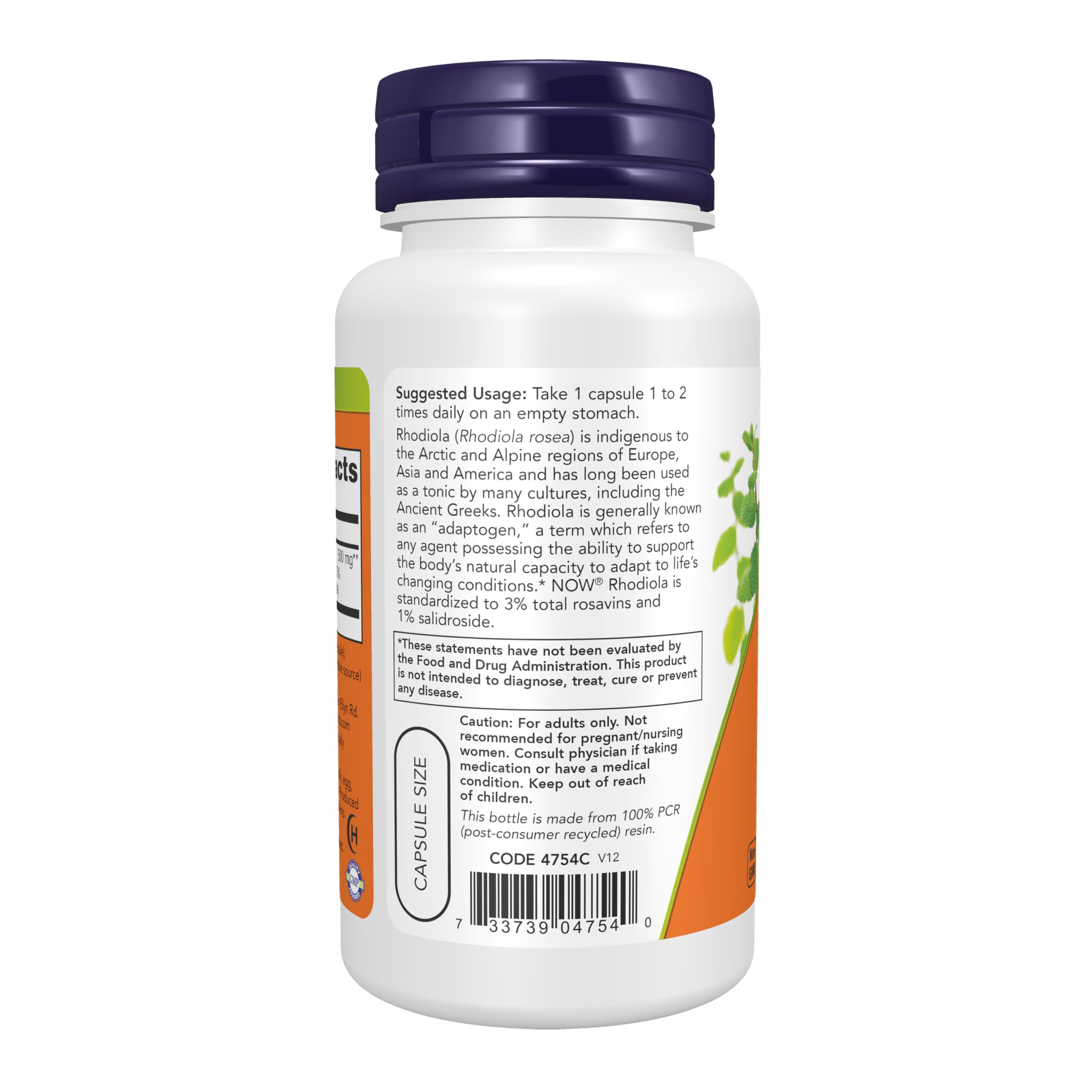 NOW Foods Rhodiola Rosea: detalle de etiqueta, apoyo posible para la resistencia al estrés.