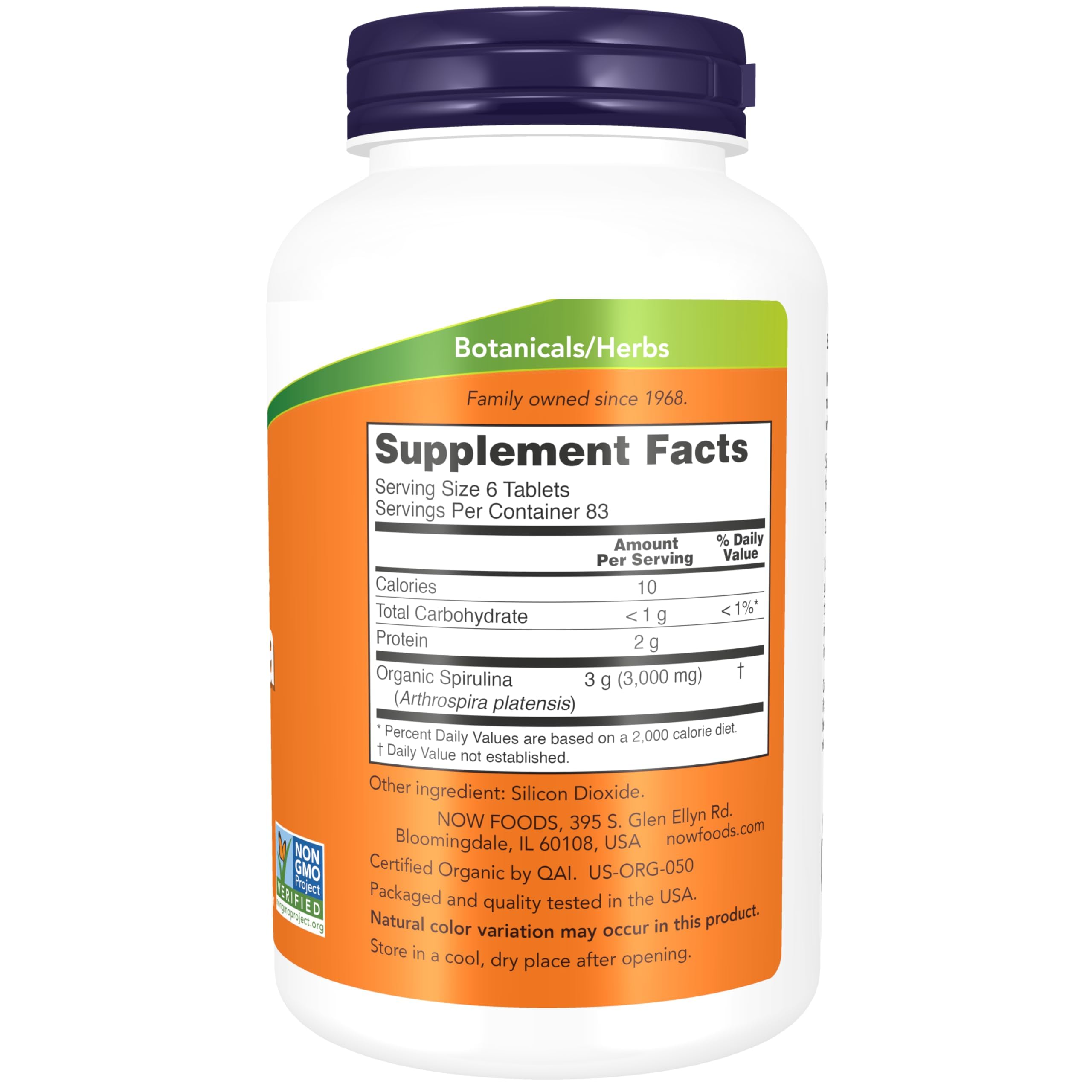 NOW Foods Spirulina con vitaminas y minerales para nutrición global.