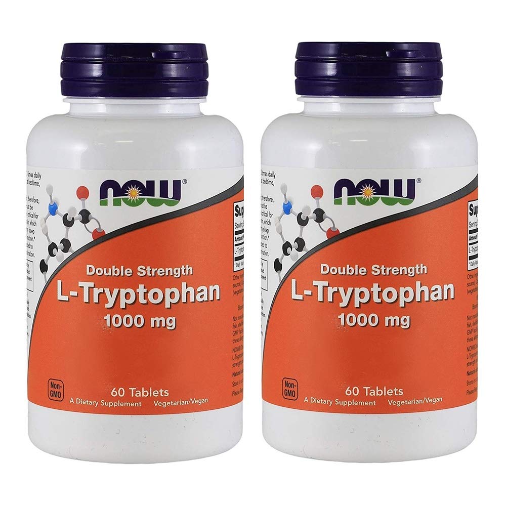 NOW Foods L-triptofano 1000 mg, envase de 60 tabletas, posible apoyo al bienestar diario.