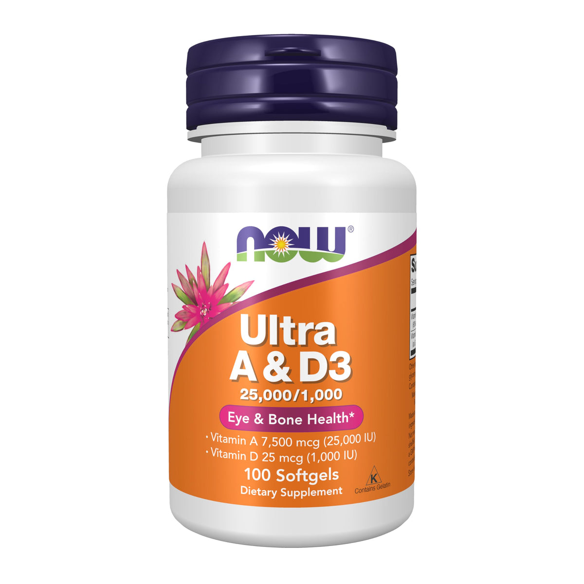 NOW Foods Vitamina A y D3: botella frontal para uso diario
