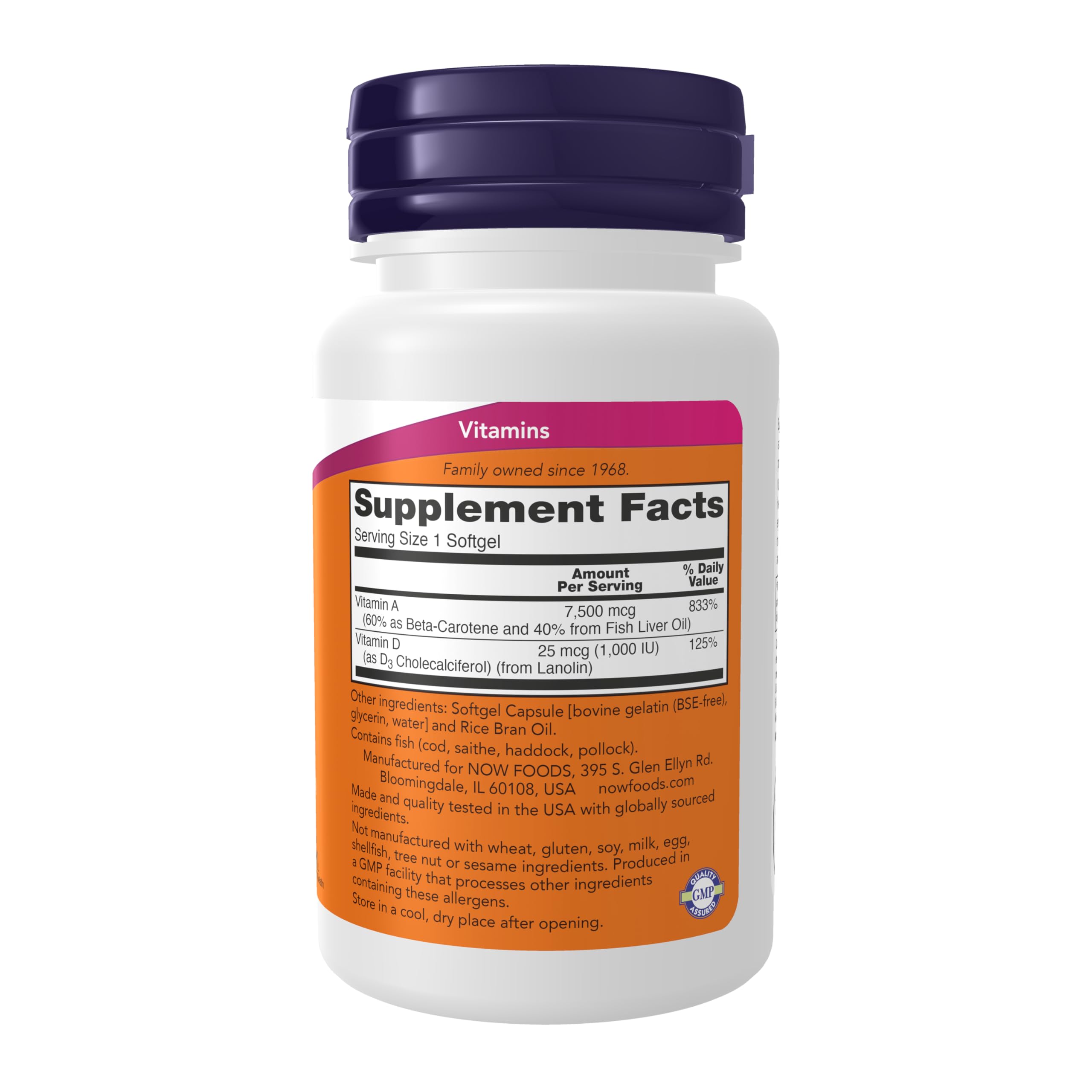 NOW Foods Vitamina A y D3: etiqueta detalle con información de seguridad