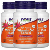 NOW Foods Vitamina D-3 5000 IU, empaque de 3 botellas para apoyo diario