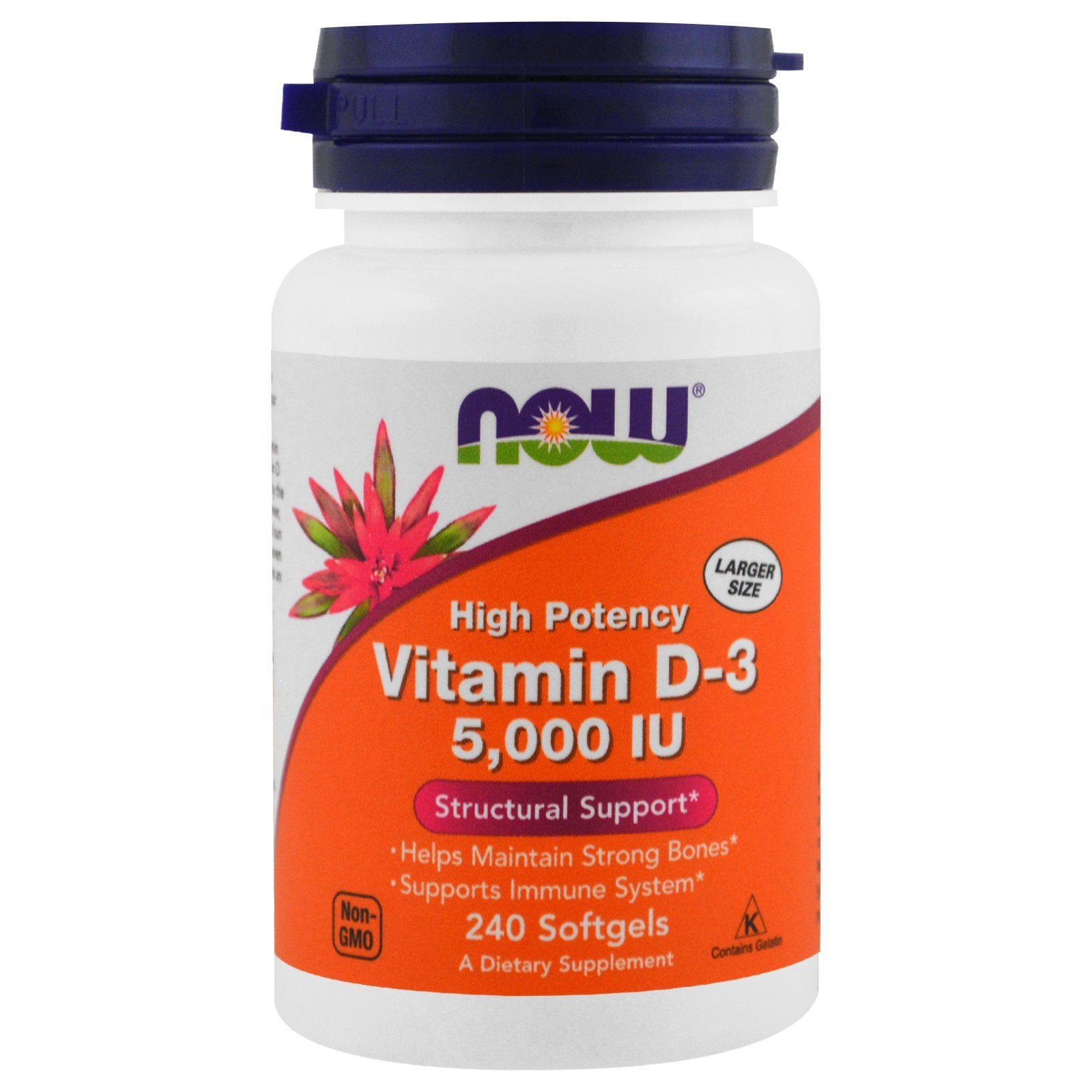 NOW Foods Vitamina D-3 5000 IU cápsulas blandas detalle de la cápsula