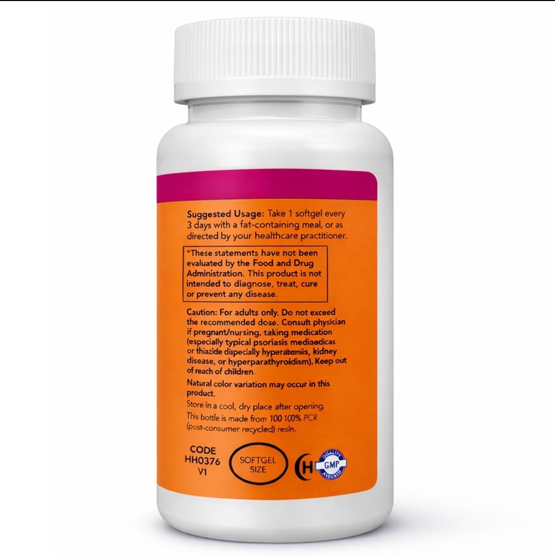 NOW Foods Vitamina D-3 10,000 UI - etiqueta frontal: dosis clara para uso diario.