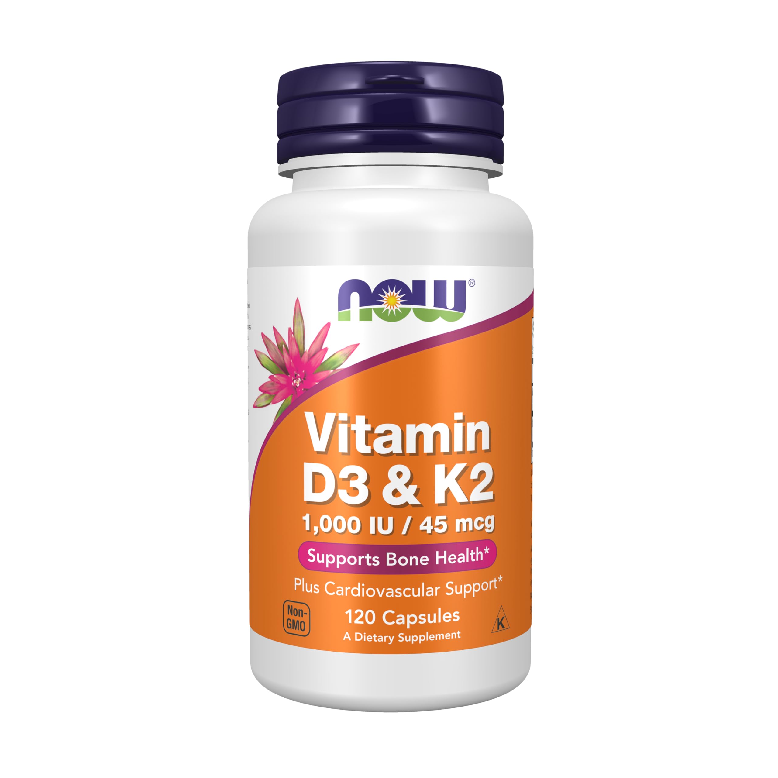 NOW Foods Vitamina D-3 y K-2, botella, cápsulas vegetales, uso diario