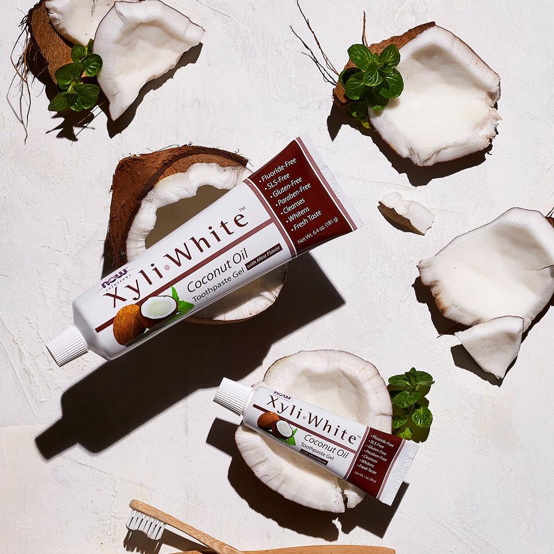 NOW Foods XyliWhite con aceite de coco, aroma agradable durante el cepillado.