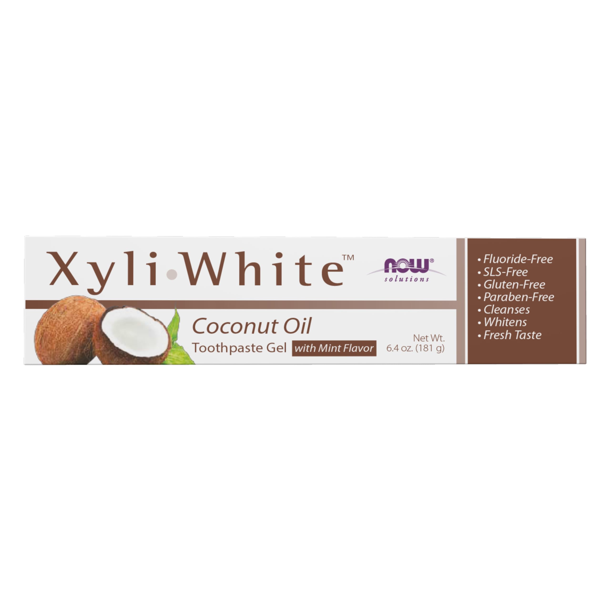 NOW Foods XyliWhite gel dental en empaque, limpieza suave diaria.