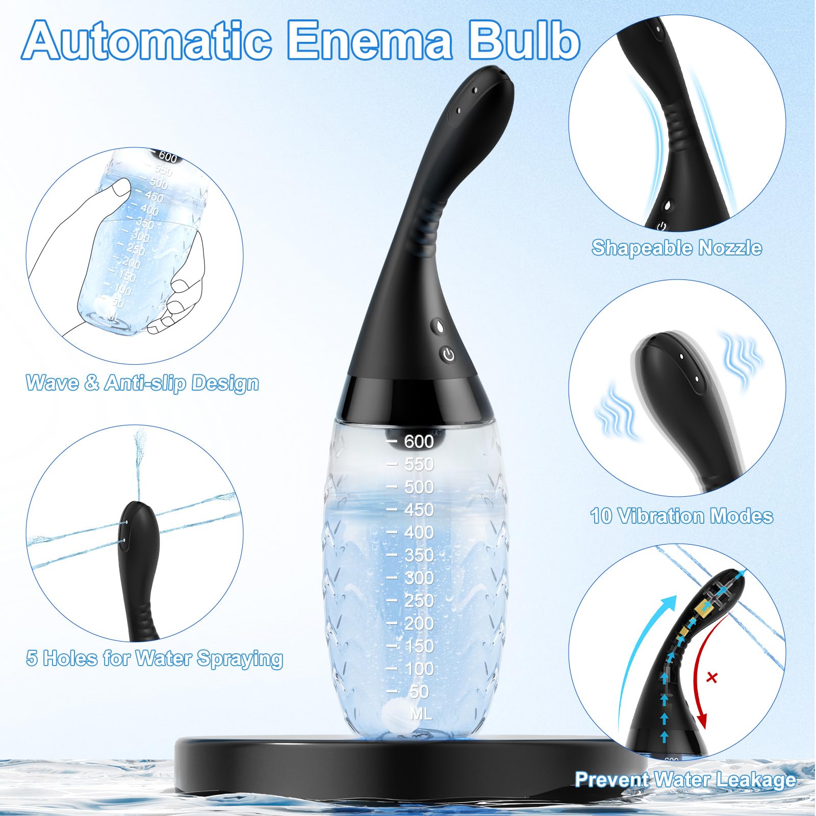 NPZO Enema eléctrico 20 oz, capacidad para menos recargas.